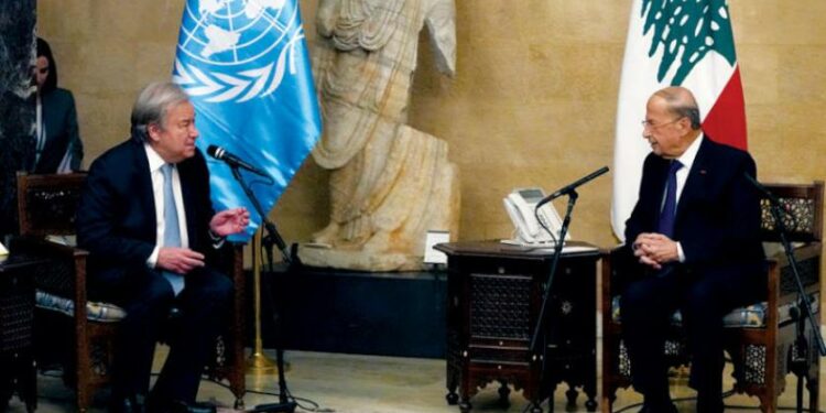 غوتيريش من بيروت: اللبنانيون أولى بحل أزماتهم وحان الوقت ليتفق السياسيون ولن ندخر جهدا لحل ملف ترسيم الحدود