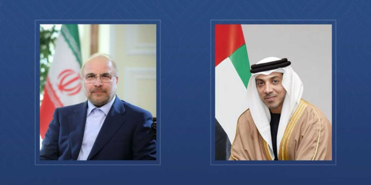الشيخ منصور بن زايد يبحث مع رئيس البرلمان الإيراني خفض التصعيد
