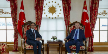 منصور بن زايد و رئيس تركيا يبحثان علاقات التعاون بين البلدين